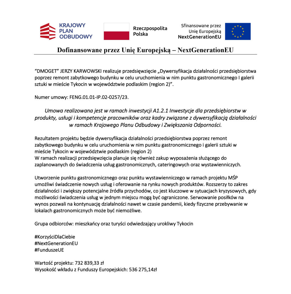 informacja na stronę internetową